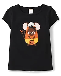 Girls Embroidered Mouse Top - Trick or Treat