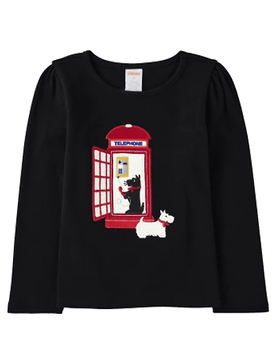 Girls Embroidered Phone Booth Top - London Calling