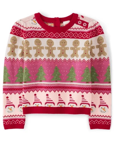Girls Intarsia Christmas Sweater - Gingerbread House