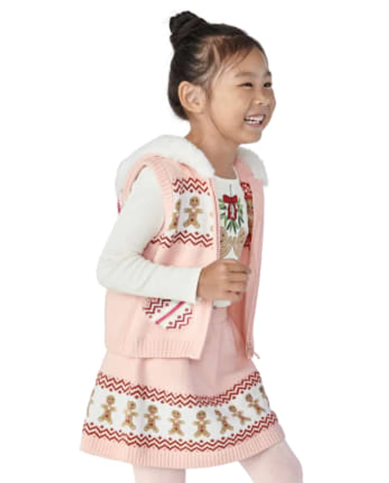 Girls Intarsia Gingerbread Sweater Skirt - House