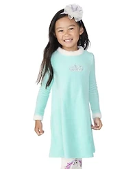 Girls Embroidered Crown Velour Dress - Unicorn Princess