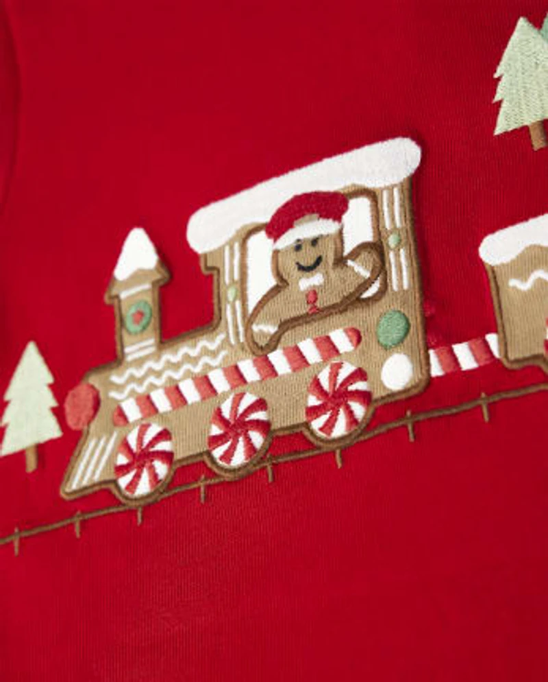 Boys Embroidered Train Layered Top - Gingerbread House