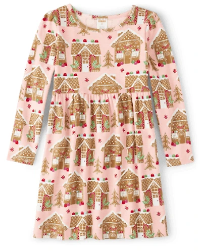Girls Gingerbread House Babydoll Dress
