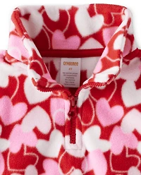 Girls Heart Fleece Half Zip - Valentine Cutie