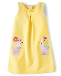 Girls Applique Bunny Ponte Shift Dress - Spring Celebrations