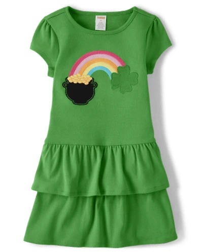 Girls Embroidered Rainbow Tiered Dress - Little Leprechaun