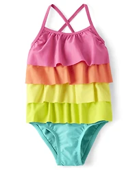 Girls Rainbow Tiered One Piece Swimsuit - Splish-Splash