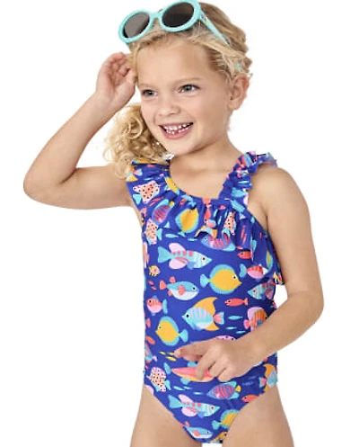 Girls Fish Ruffle One Piece Swimsuit - Splish-Splash