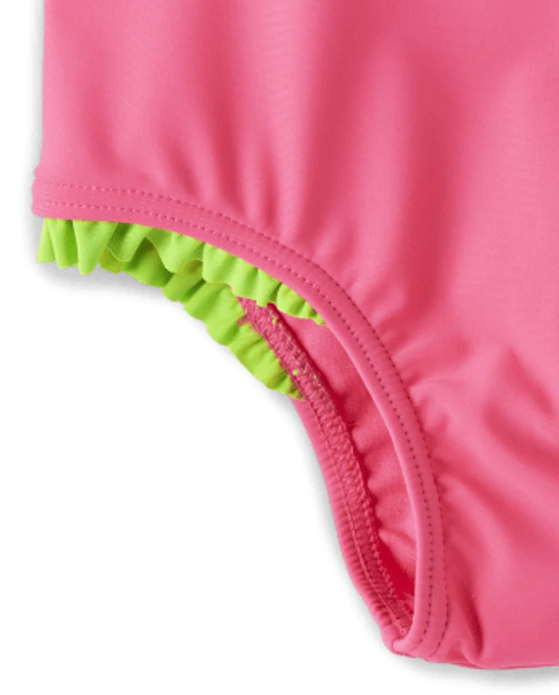 Girls Embroidered Toucan One Piece Swimsuit - Aloha