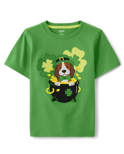 Boys Embroidered Dog Top - Little Leprechaun