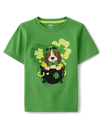 Boys Embroidered Dog Top - Little Leprechaun