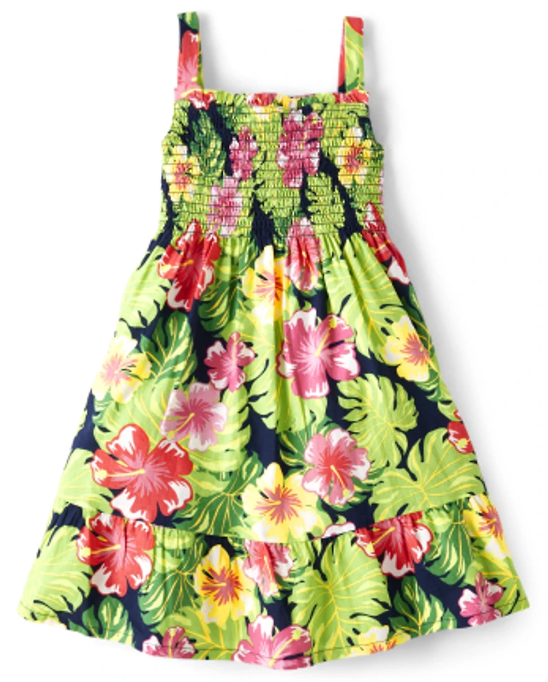 Girls Tropical Ruffle Dress - Aloha