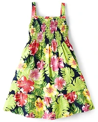 Girls Tropical Ruffle Dress - Aloha