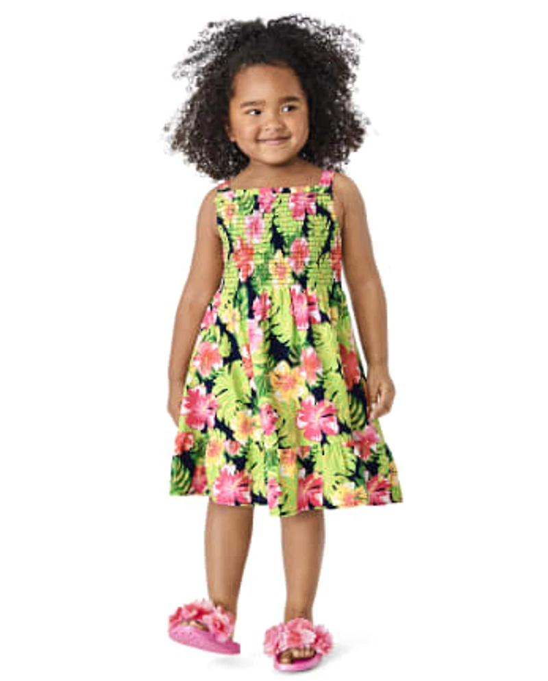 Girls Tropical Ruffle Dress - Aloha