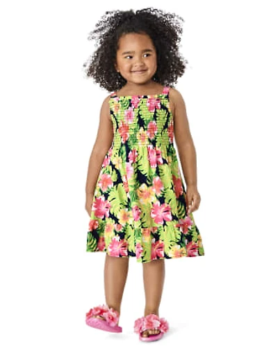 Girls Tropical Ruffle Dress - Aloha