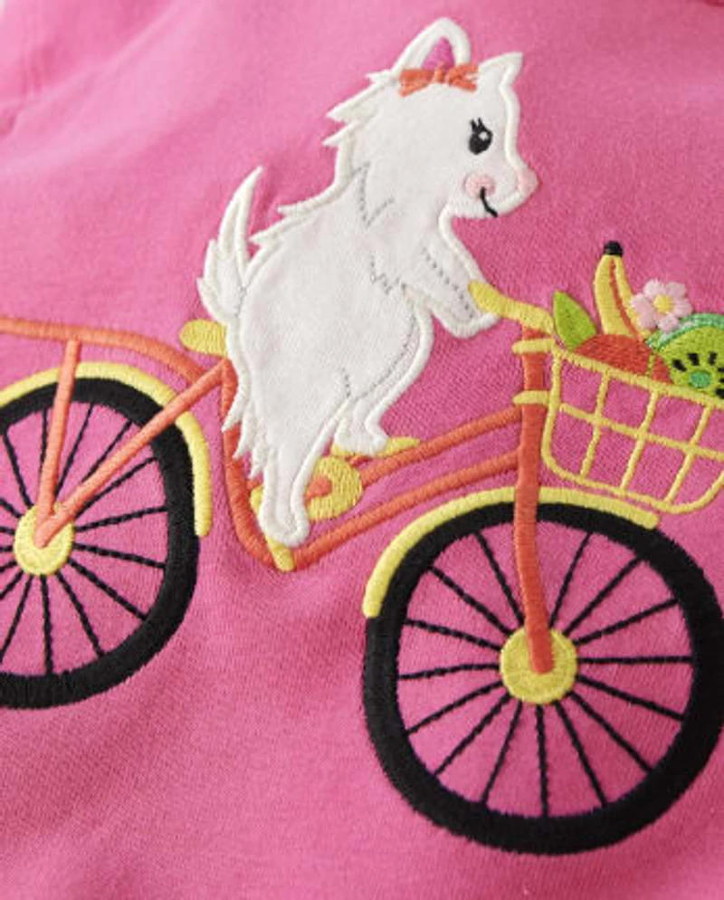 Girls Embroidered Bike Flutter Top - Festive Fruit