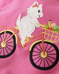 Girls Embroidered Bike Flutter Top - Festive Fruit