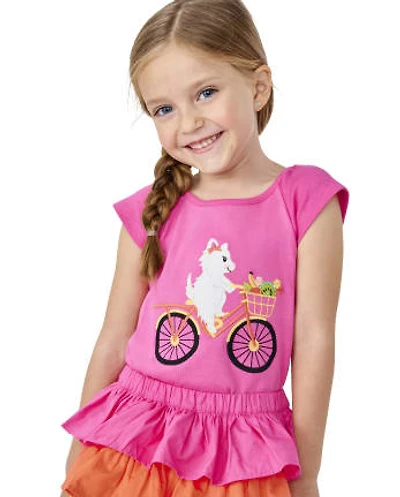 Girls Embroidered Bike Flutter Top - Festive Fruit