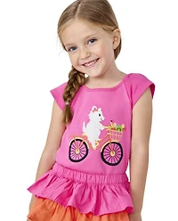 Girls Embroidered Bike Flutter Top - Festive Fruit