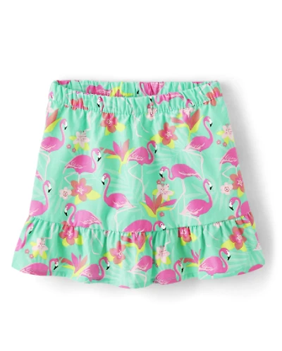Girls Flamingo Ruffle Skort - Tropical Paradise