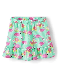Girls Flamingo Ruffle Skort - Tropical Paradise