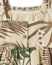 Girls Matching Family Palm Ruffle Dress - Safari