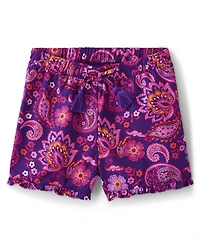 Girls  Paisley Paperbag Waist Shorts - Island Spice