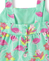 Girls Flamingo Ruffle Tank Top - Tropical Paradise
