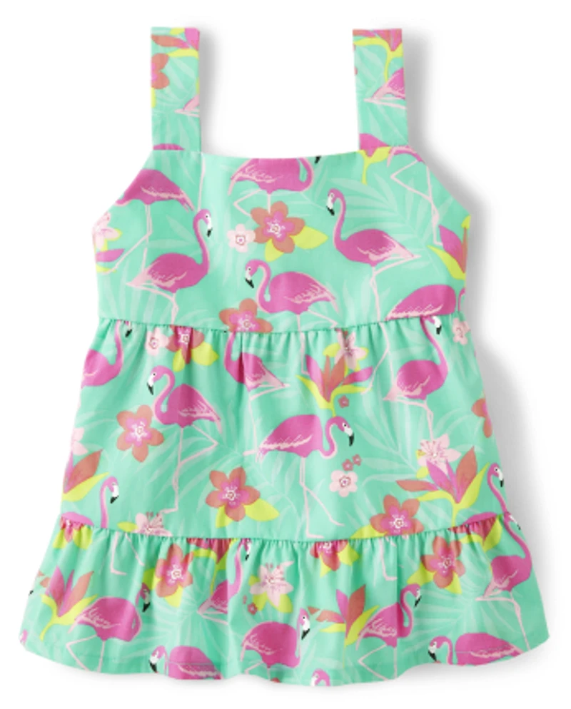 Girls Flamingo Ruffle Tank Top - Tropical Paradise