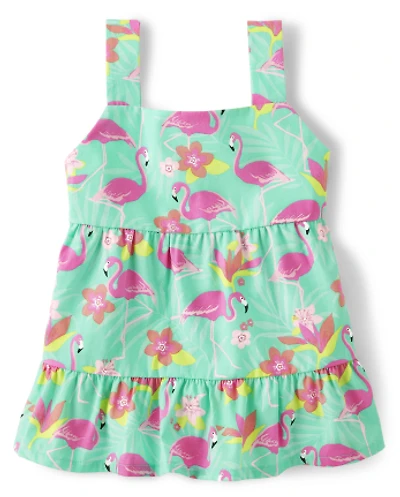 Girls Flamingo Ruffle Tank Top - Tropical Paradise