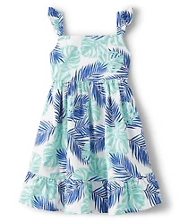 Girls Matching Family Tropical Leaf Ruffle Dress - Save the Seas