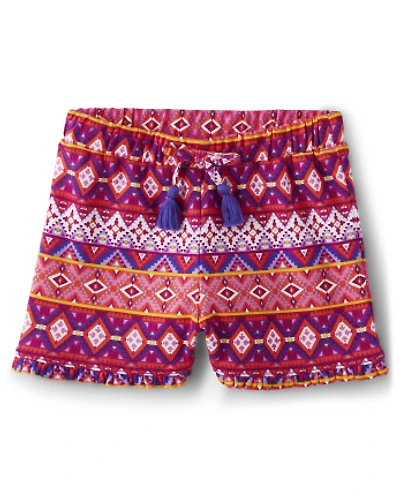Girls Fairisle Paperbag Waist Shorts - Island Spice
