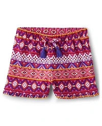 Girls Fairisle Paperbag Waist Shorts - Island Spice