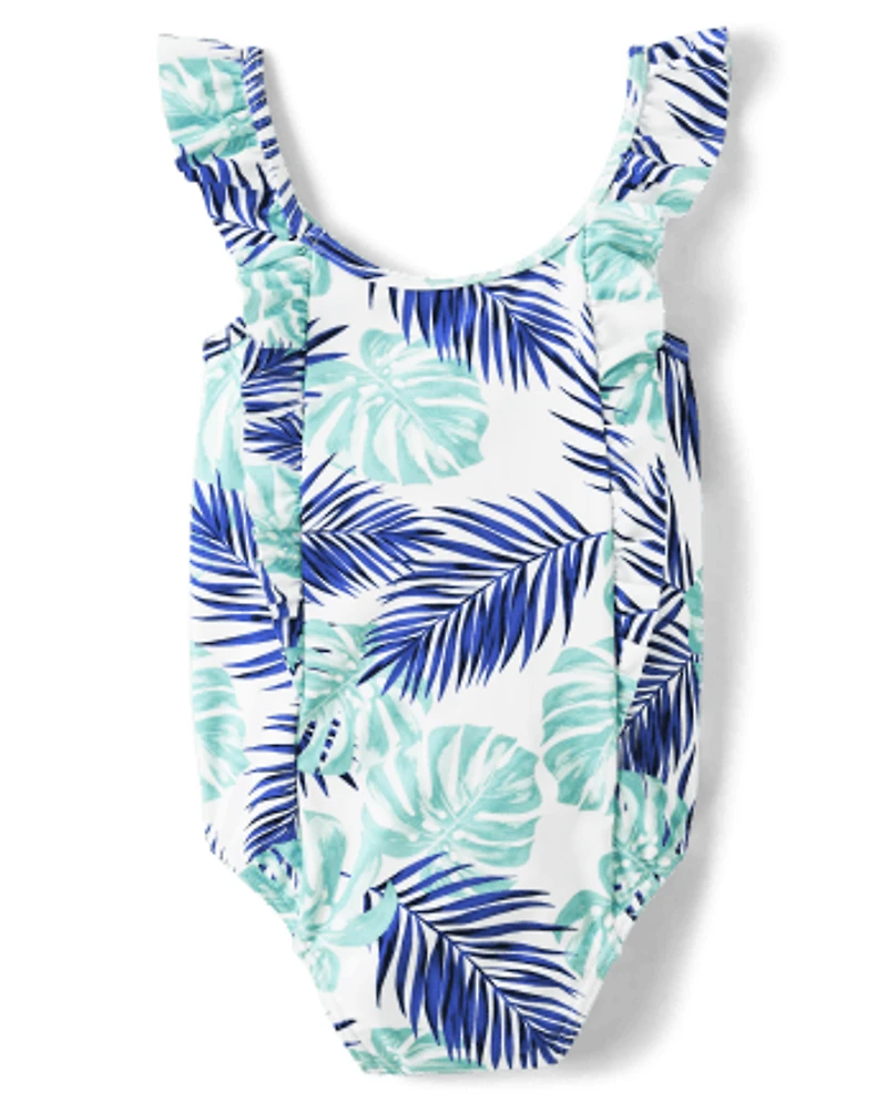 Girls Tropical Leaf One Piece Swimsuit - Splish-Splash
