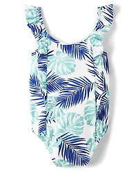 Girls Tropical Leaf One Piece Swimsuit - Splish-Splash