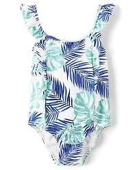 Girls Tropical Leaf One Piece Swimsuit - Splish-Splash