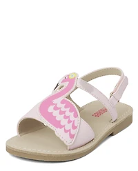 Girls Applique Flamingo Sandals - Tropical Paradise