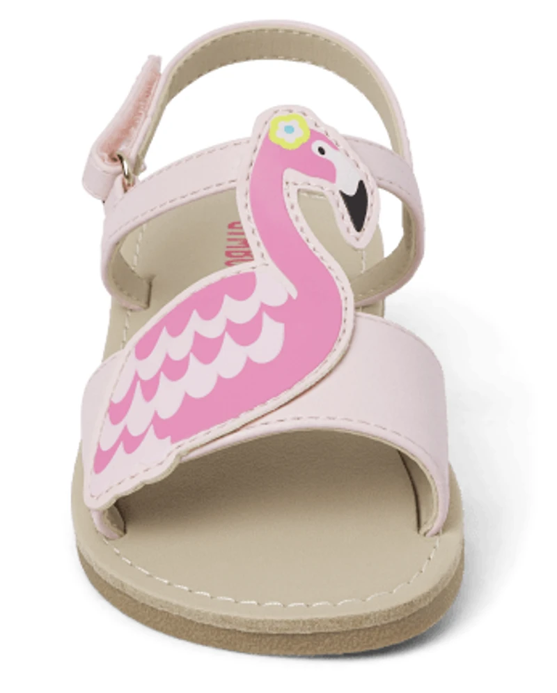 Girls Applique Flamingo Sandals - Tropical Paradise