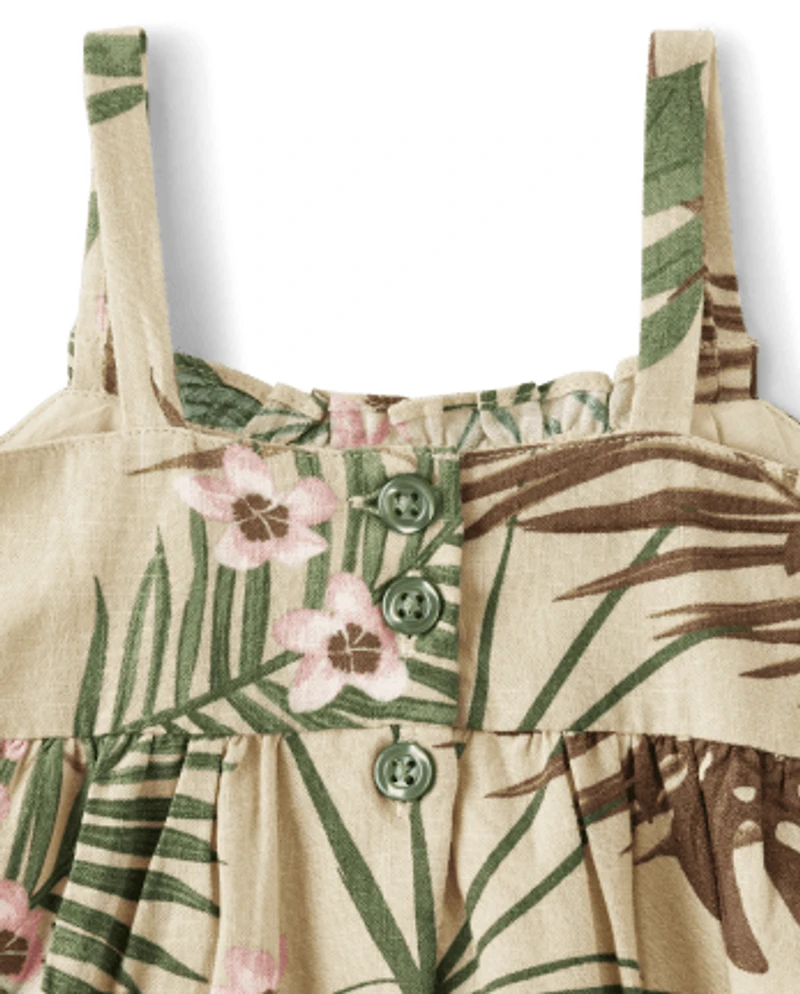 Baby Girls Matching Family Palm Ruffle Dress - Safari