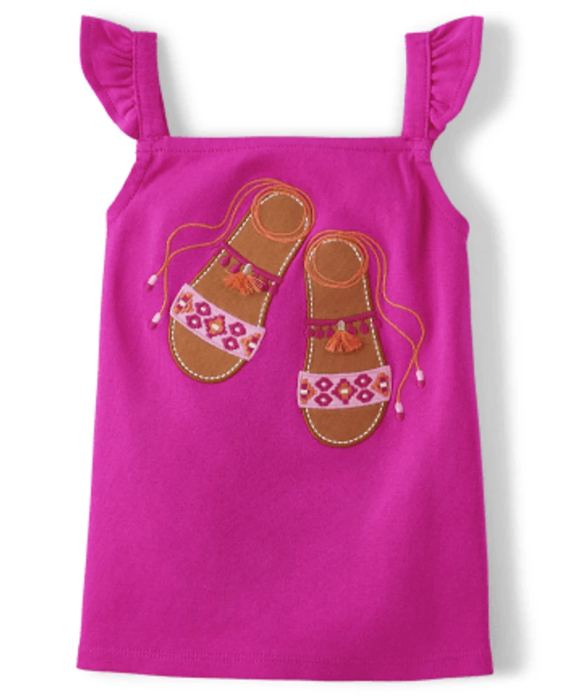 Girls Embroidered Sandals Tank Top - Island Spice