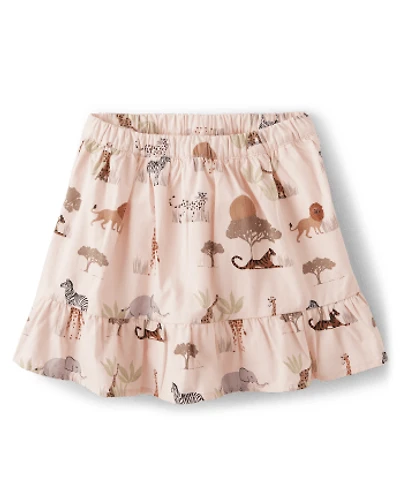 Girls Animal Ruffle Skort - Safari