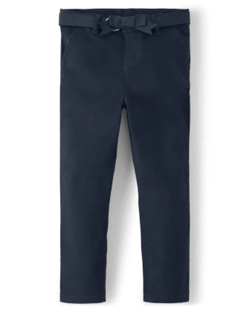 Girls Wrinkle-Resistant Belted Chino Pants