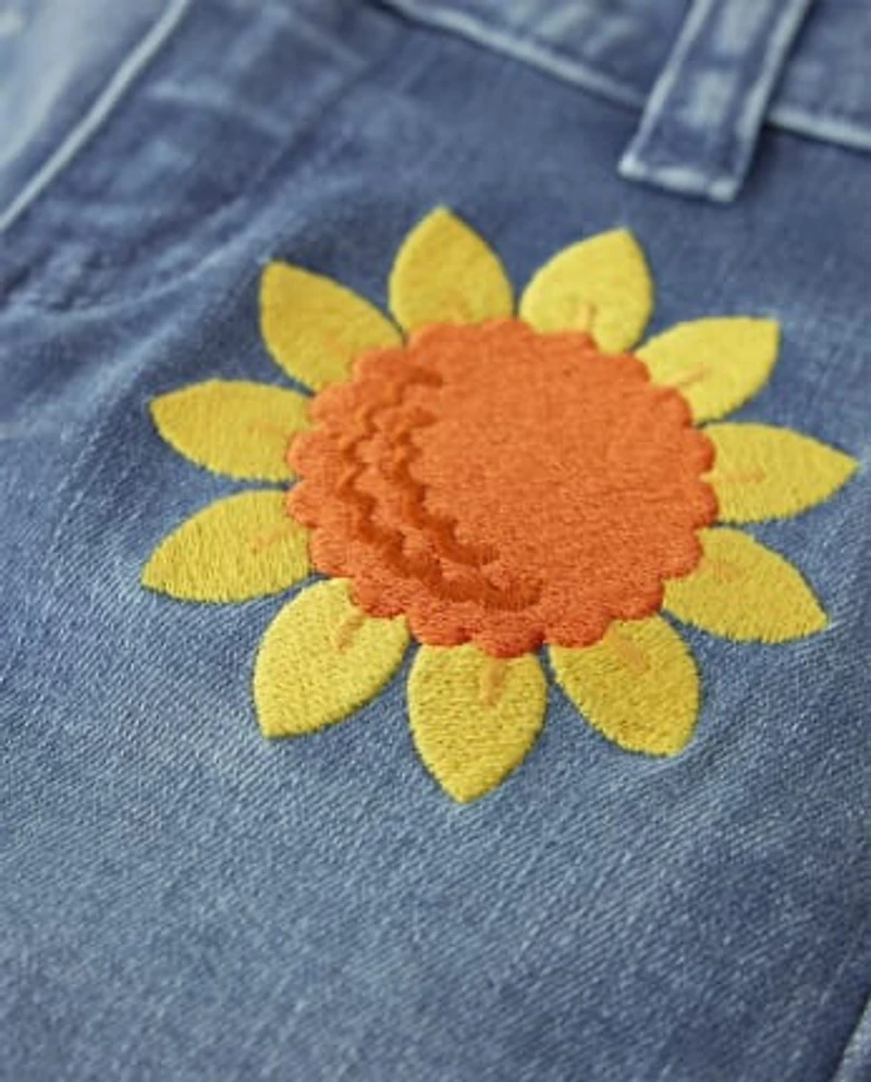 Girls Applique Sunflower Bootcut Jeans - Happy Harvest