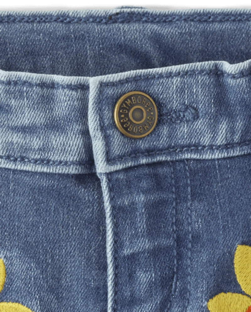 Girls Applique Sunflower Bootcut Jeans - Happy Harvest