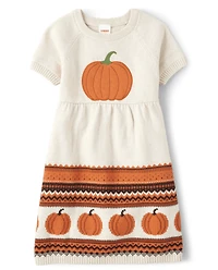 Girls Intarsia Pumpkin Sweater Dress - Lil'