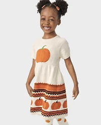 Girls Intarsia Pumpkin Sweater Dress - Lil'