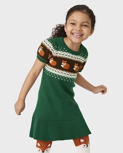 Girls Fox Fairisle Sweater Dress - Friendly