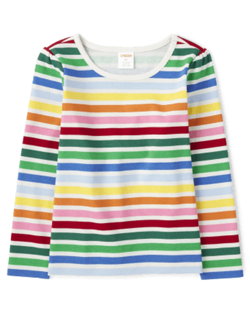 Girls Rainbow Striped Top - Very Merry