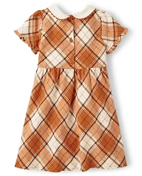 Girls Plaid Twill Peter Pan Dress - Lil' Pumpkin