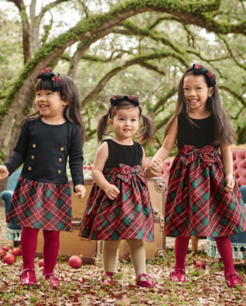 Girls Plaid Ponte Button Front Dress - A Royal Christmas